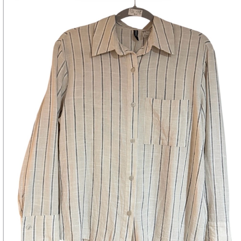 Divided Striped Button-Up Shirt Viscose/Linen Blend